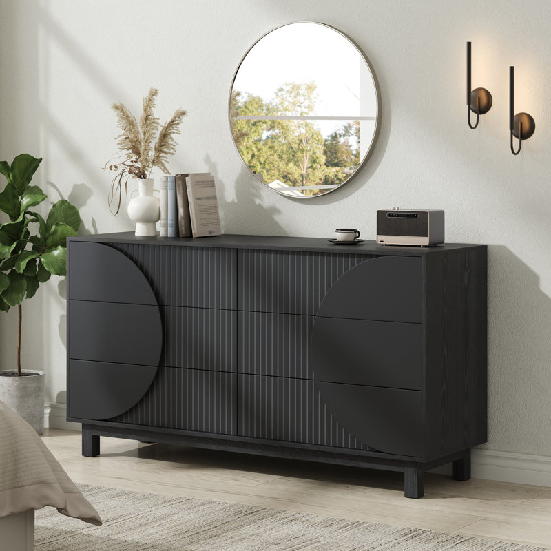 Commode cannelée 6 tiroirs Modern, Noir carbone