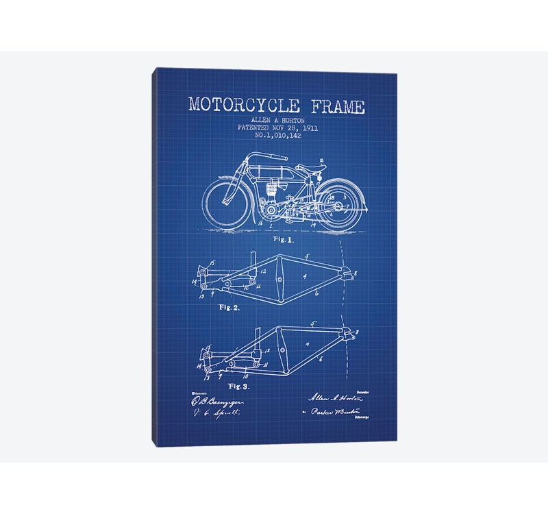 « allen a. horton motocyclette frame », reproduction d’impression sur toile dans une grille bleue, Toile tendue, Pas de tapis