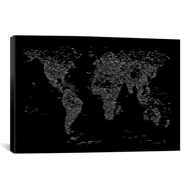«Font World Map» par Michael Tompsett, impression sur toile tendue, H 18 po x l 26 po x P 1,5 po, Pas de tapis, Toile tendue