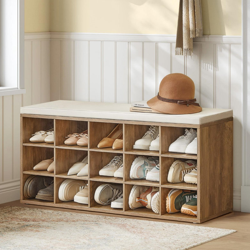 Banc de rangement pour chaussures 15 paires Jurina, Brun / beige