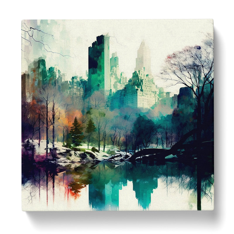 Central Park Abstract Art - Wrapped Canvas - Framed Print, 50cm H x 50cm W x 3cm D