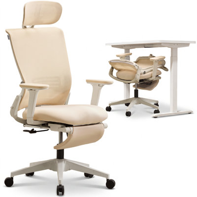 Foldable Office Chair, Ergonomic Mesh Task Chair with Recline Function, Home Office Chair with 2D Headrest , 4D Armrest and Footrest, Adjustable Height & Lumbar Support