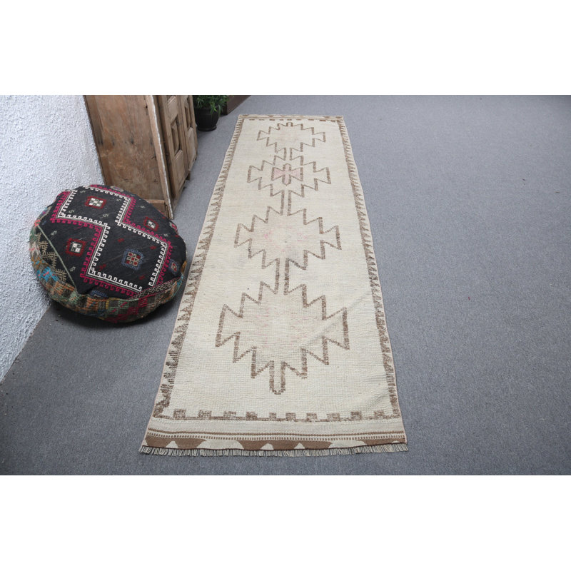 Anatolian Vintage Turkish Runner Rug offers Bohemian Style in Herki Handmade Beige Kilim Design