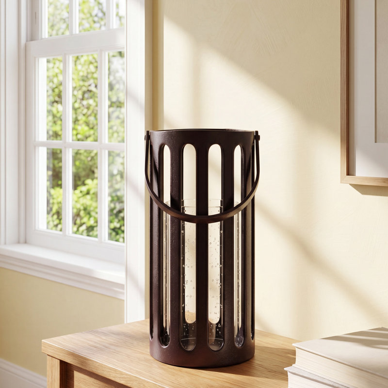 Avelar Aluminum Floor Lantern, 13.75" H x 6.75" W x 8" D, Black