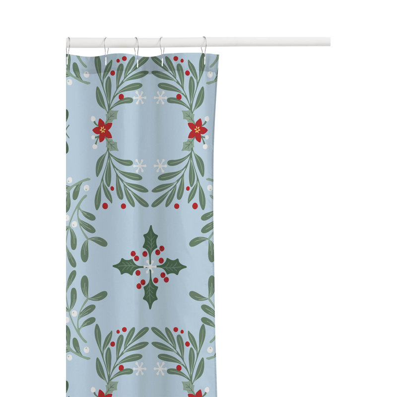 Rideau de douche ultra-mince Winter Mistletoe, Argent / bleu