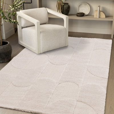 Geometric White Ivory Modern Indoor Area Rug