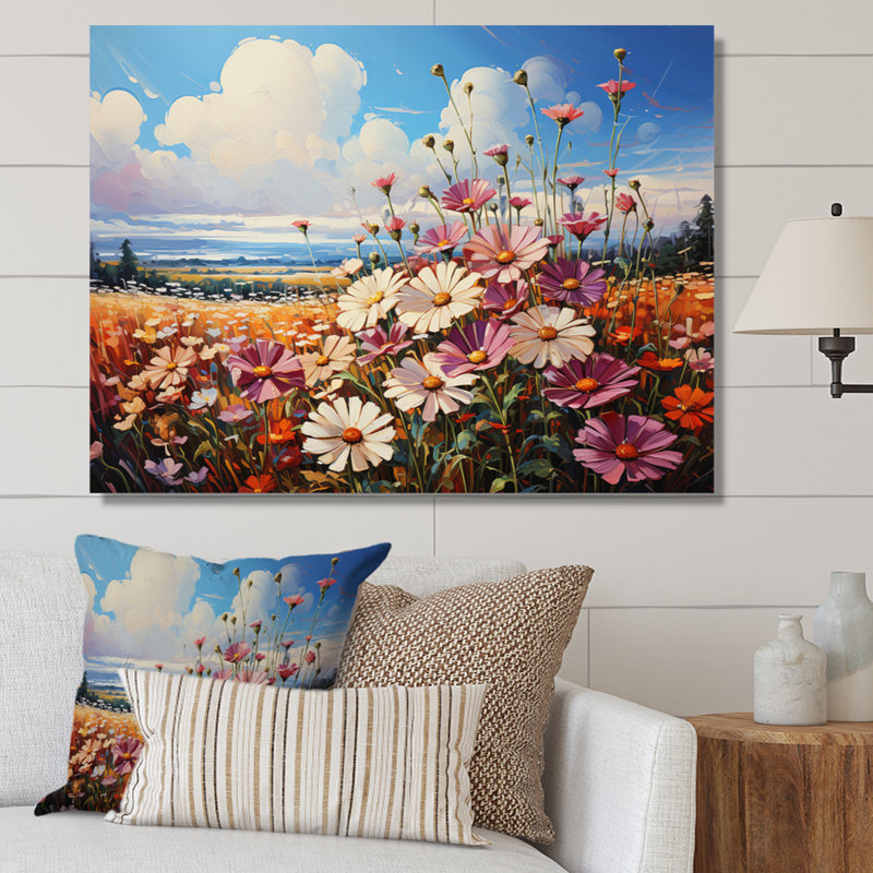 Wildflowers Majestic Blossoms Meadow, reproduction d'art sur toile encadrée, 12" H x 20" W, Black Picture Framed