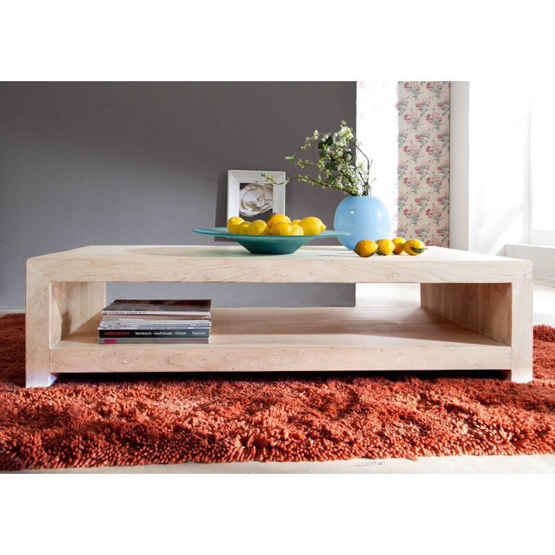 Solid Wood Four Leg Coffee Table, Light Brown
