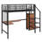 Metal Loft Bed With Desk And Metal Grid, With Wardrobe
