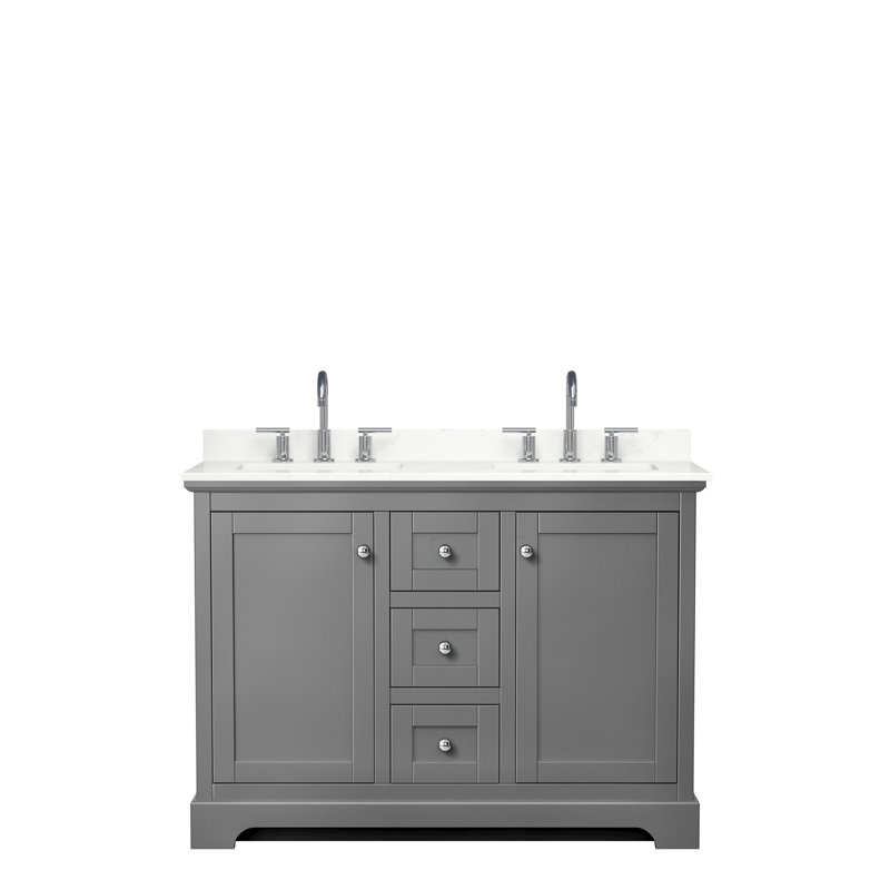 Avery 48'' Double Bathroom Vanity with Quartz Top, Dark Gray, Giotto Quartz, Polished Chrome