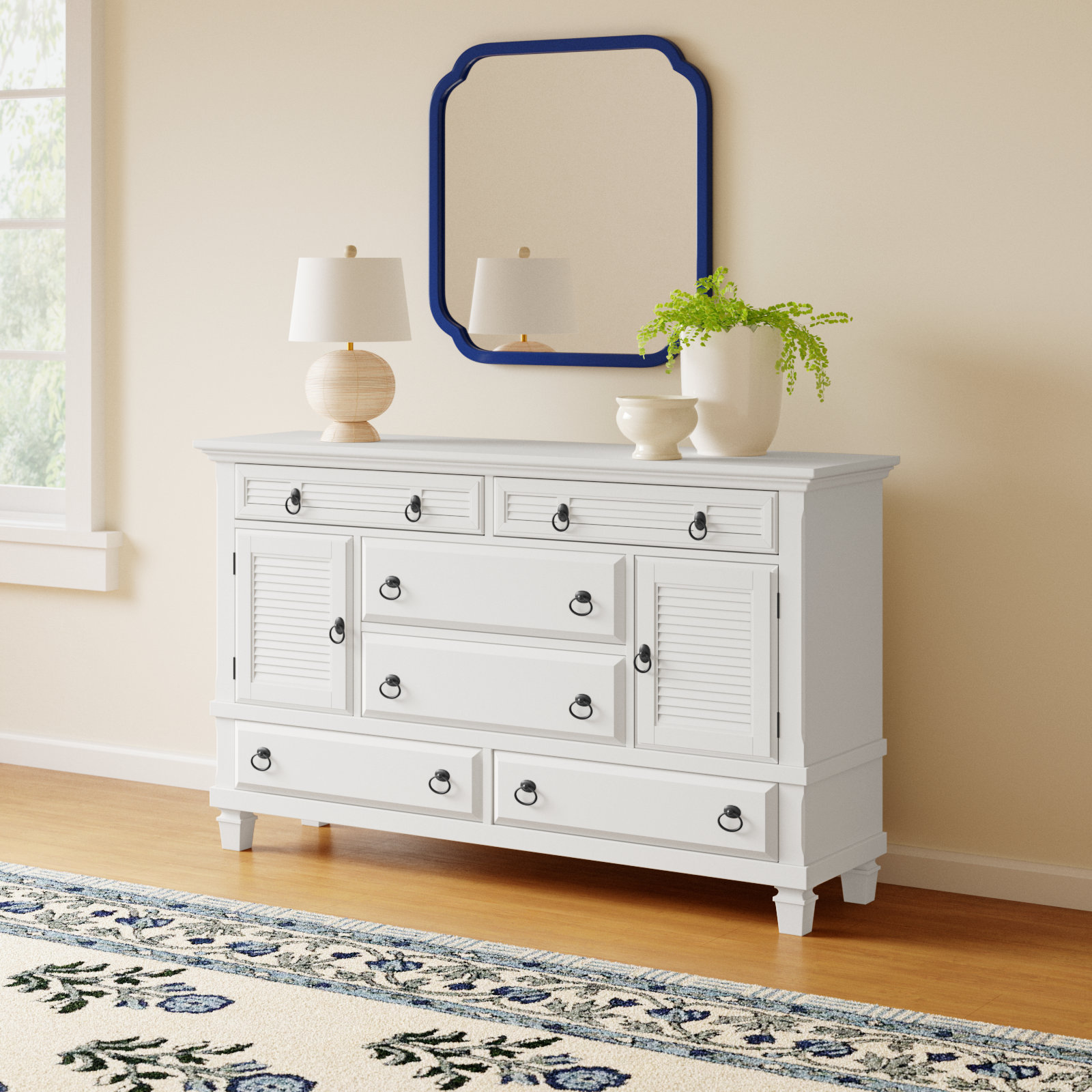 Gleda 6 Drawer Dresser w/2 Cabinets, White