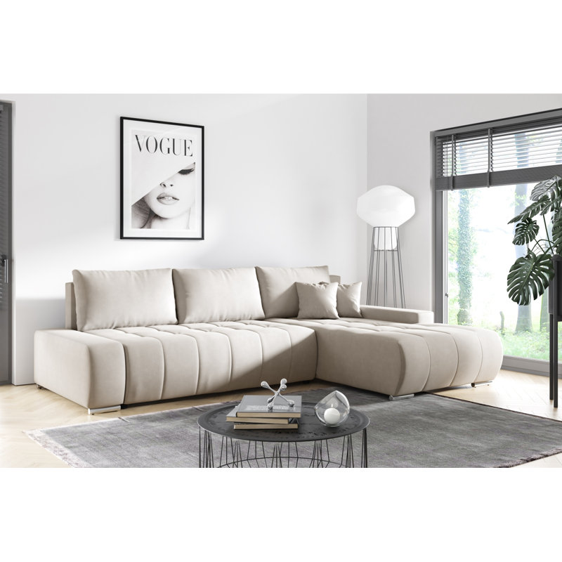 Asaan 3 Seater Velvet Sofa & Chaise, Right Hand Facing, Beige