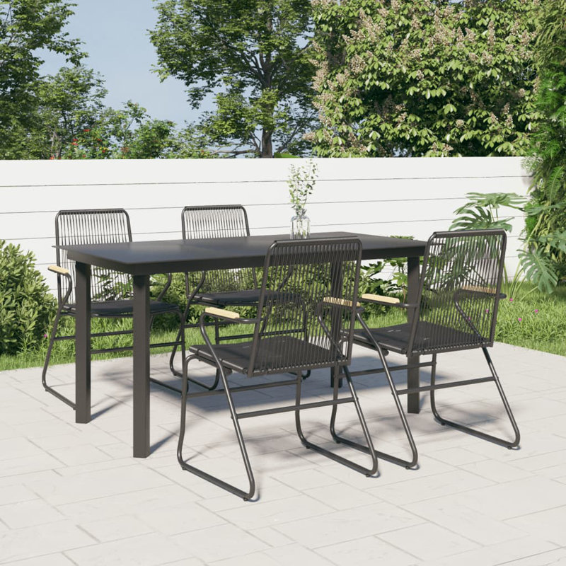 5 Piece Patio Dining Set Black PVC Rattan, 29.1'' H x 59.1'' L x 31.5'' W