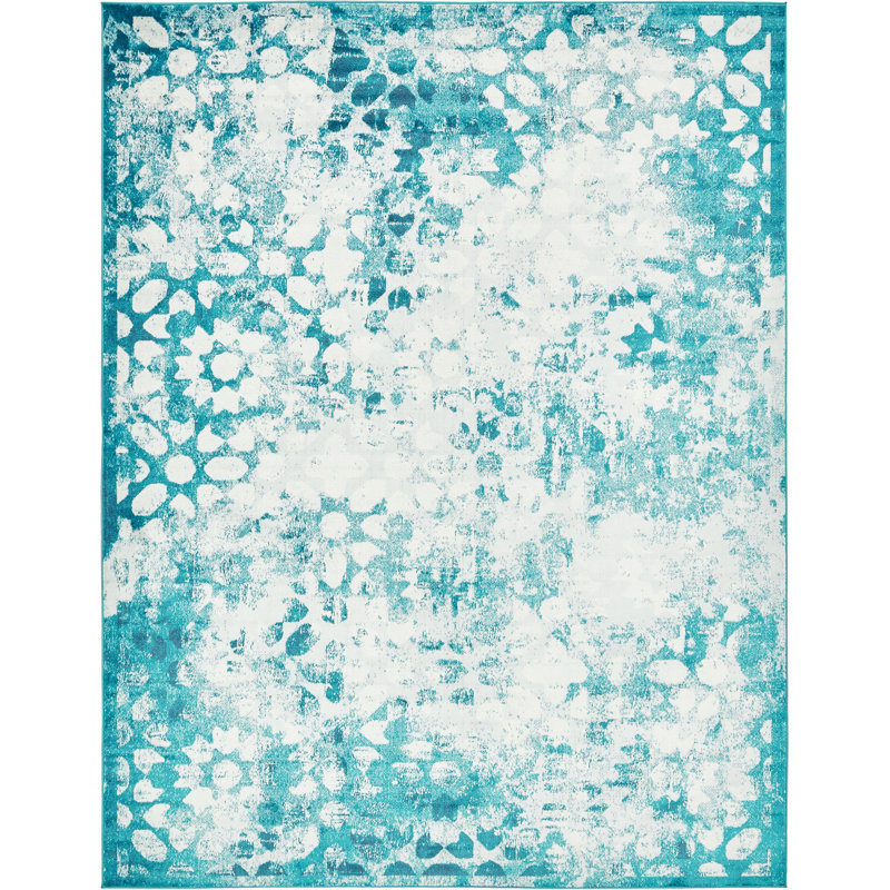 Brandt Floral Area Rug, Rectangle 9' x 12', Turquoise/White