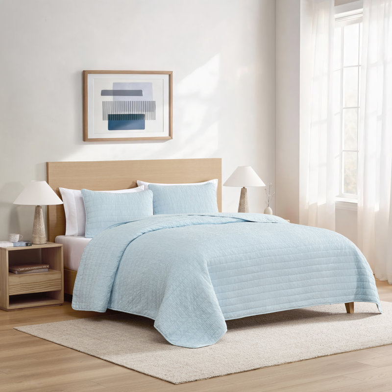 Swift Home Crinkle Washed 3-Piece Microfiber Quilt Set -  Ultra-Soft, Versatile, Classic, Timeless - All-Seasonal, Durable, Easy Care