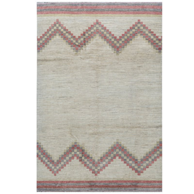 Tapis beige et rouille de haute qualité noué à la main
