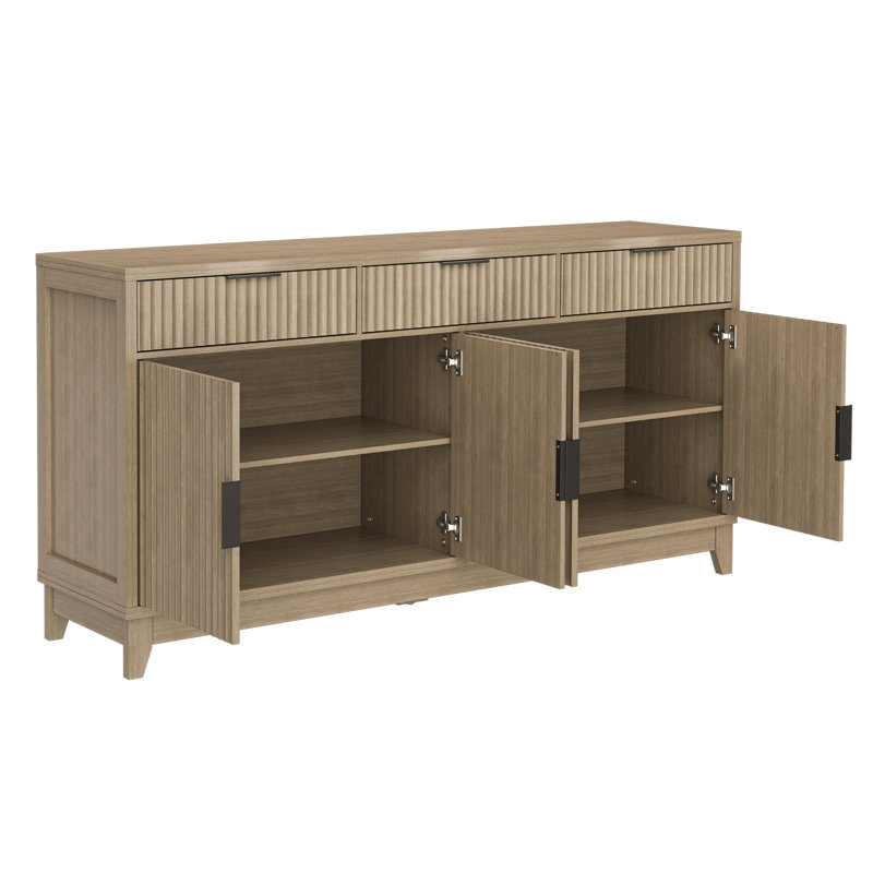 Buffet 55 po à 4 portes avec portes et tablettes, Gris délavé