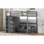 Lit mezzanine pleine grandeur pour chambre à coucher, bois massif gris ardoise avec garde-robe intégrée, tablettes de rangement et éclairage DEL