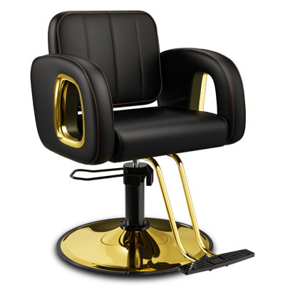 Inbox Zero Black And Gold Salon Chair For Hair Stylist, With Comfortable Cushion, Upgraded Heavy Hydraulic Pump, 360 Degree Rotation, Professional Stylist Chair For Salon, Weight Capacity 440 Lbs
