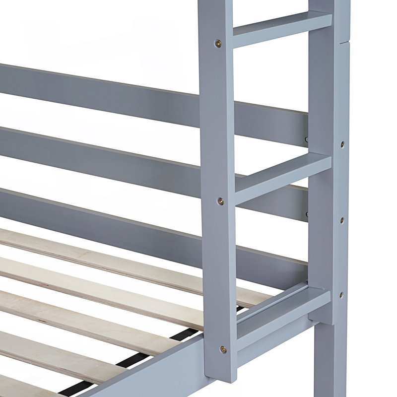 Lit superposé simple au-dessus de simple avec tablettes, barrières de sécurité et échelle, convertible en 2 lits, Gris