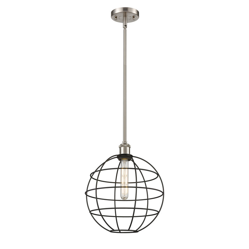 Luminaire suspendu à tige 1 lumière 16 po Ballston Lake Placid, H 14,25 po x l 12 po x P 12 po, Nickel satiné