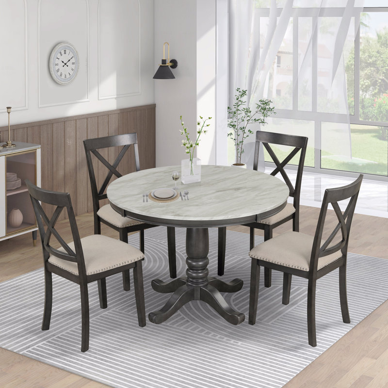 Ensemble de table à manger et de chaises 5 pièces pour 4 personnes, table de cuisine en bois massif avec 4 chaises