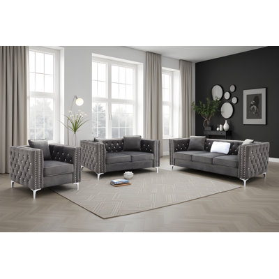 Lyon Velvet 3pc Living Room Set by The Classy Home
