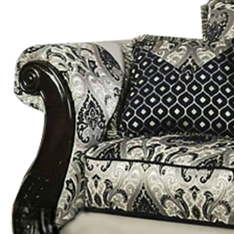 Causeuse Tey avec 5 coussins, similicuir bleu argenté, chenille, 72 pouces