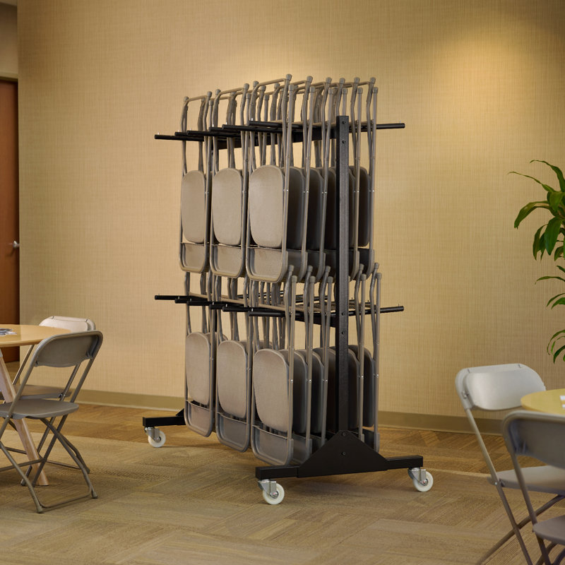 Black Powder-Coated Steel Folding Chair Trolley - 84 Chair Capacity