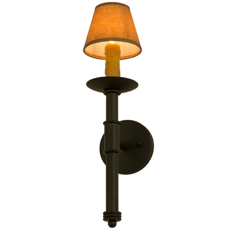 Applique murale 1 lumière Amada, Bronze frotté à l'huile, Parchemin naturel, H 19,5 po x l 5 po x P 7 po