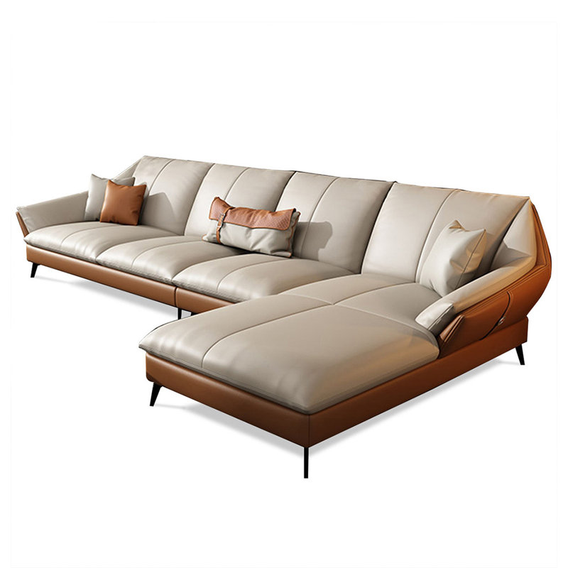 3 - Piece Upholstered Sectional, 32.68" H x 141.73" W x 70.08" D, Right Hand Facing, White/Orange