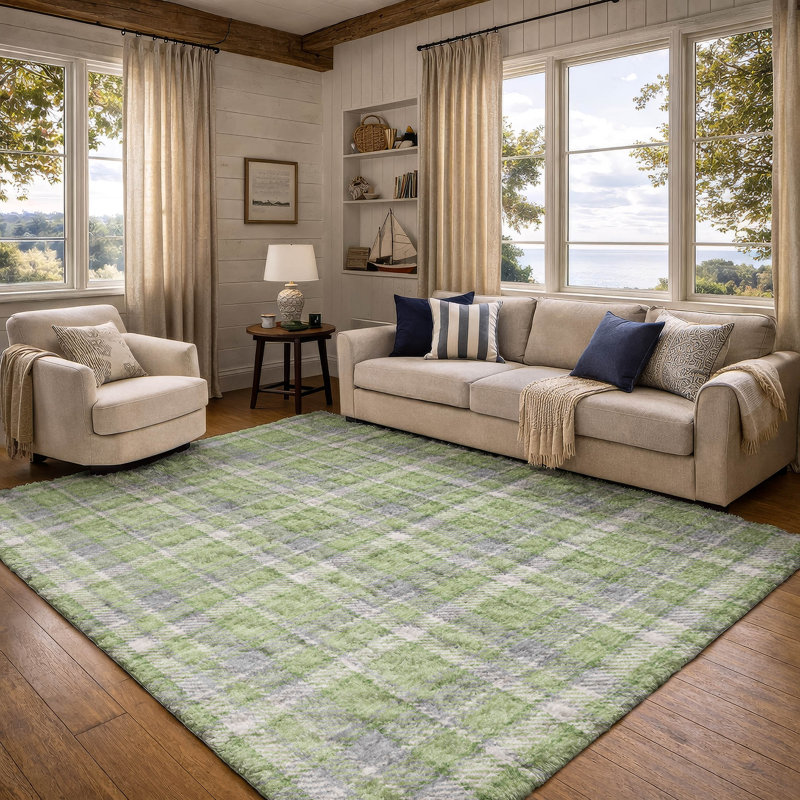 Tapis à carreaux de qualité supérieure lavable à la machine Dream Shag ADS563, Vert, 10 pi x 14 pi