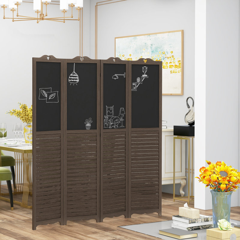 Paravent 4 panneaux pliable avec tableau noir, HOMcom