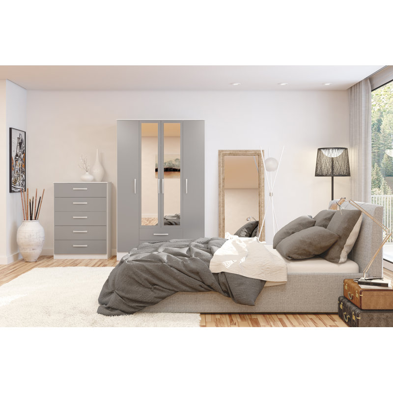 Marquitta 4 Door Wardrobe, White/Grey