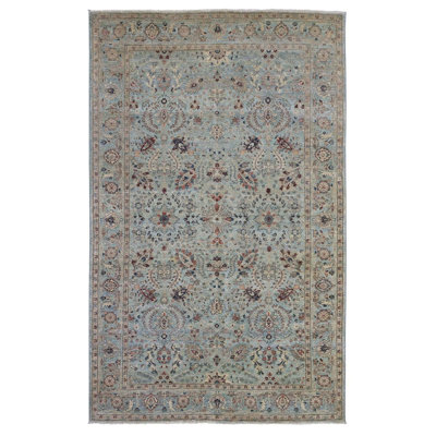 Tapis bleu / vert / canneberge Tabriz 5 pi x 7 pi 10 po One-of-a-Kind Tabriz