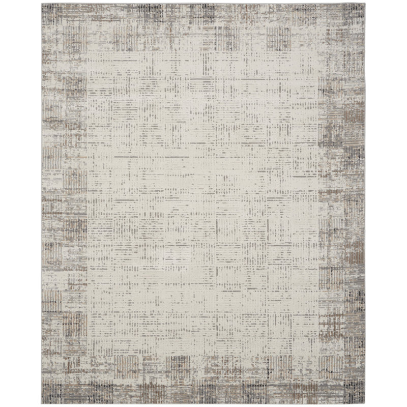 Tapis abstrait ivoire et gris 9 pi x 12 pi