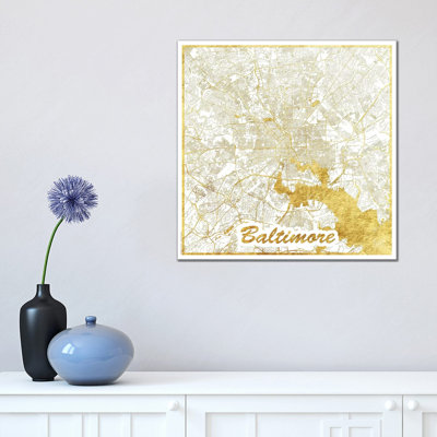 Baltimore Gold Leaf Urban Blueprint Map 1 Piece Wrapped Canvas Wall Art