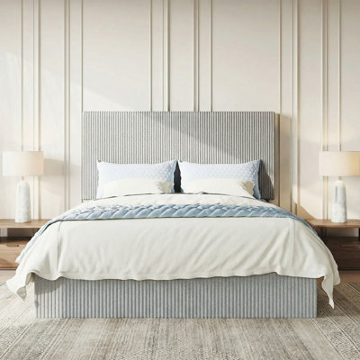 Modern Corduroy Fully Upholstered Platform Bed With Headboard, No-Dust Design, No Box Spring Needed