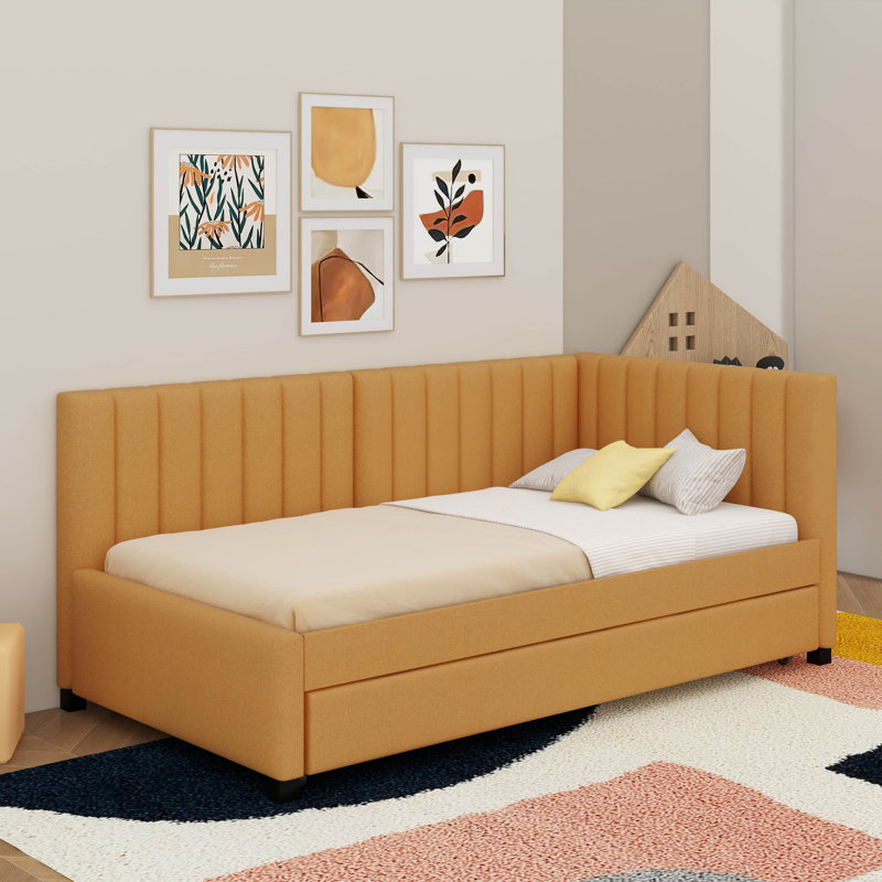 Lit de jour simple rembourré avec couchette, Jaune
