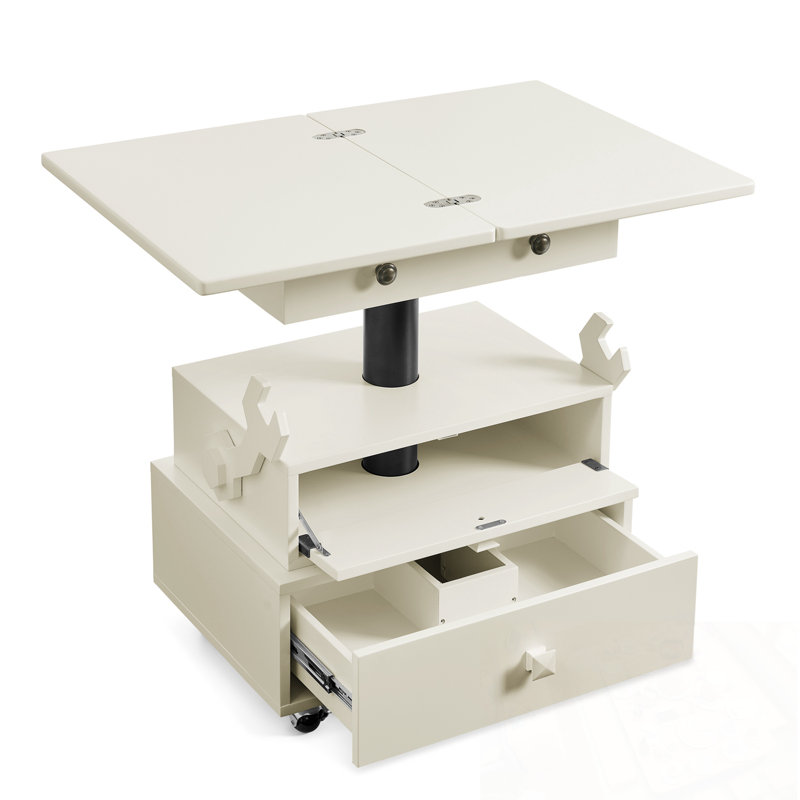 Table basse à hauteur réglable avec station de charge et tiroirs de rangement, White