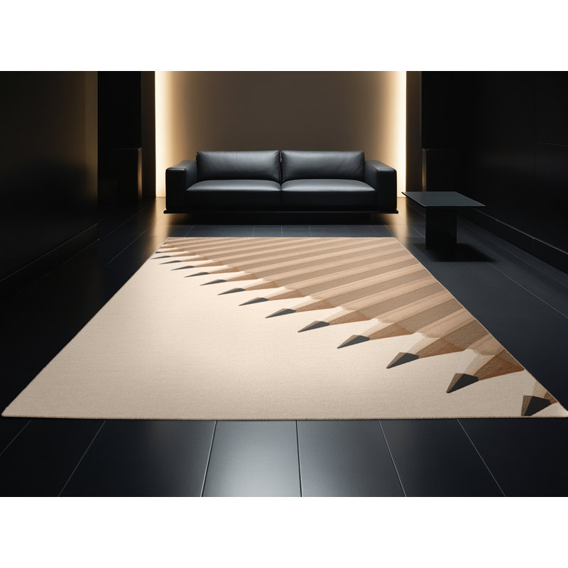 Tapis beige moderne à motif de crayons de couleur Parlin lavable à la machine, 8 x 10