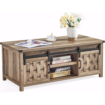 47" Farmhouse Coffee Table with Barn Doors & Adjustable Shelves