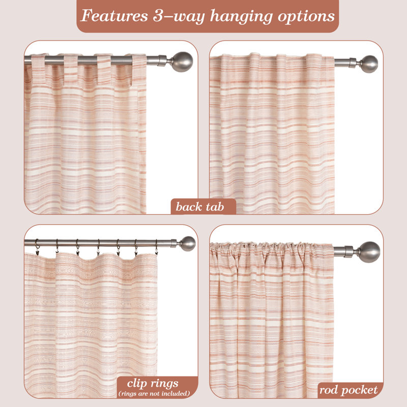 Panneau de rideau semi-diaphane Boho, Pink, 50" W x 84" L