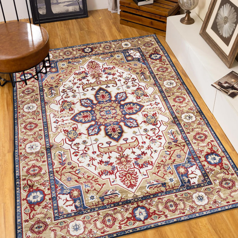 6X9 Vintage Persian Area Rug Non-Slip Washable For Living Room Kitchen Bedroom, Gold, Rectangle 6' x 9'