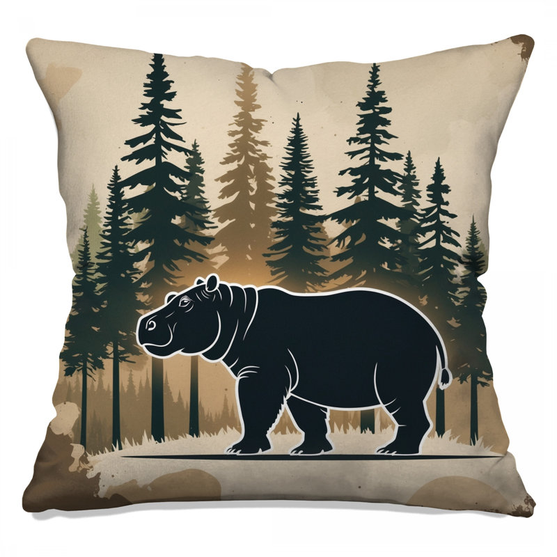 Hippo In Pine Forest Double Sided Throw Pillows, 16 x 16 inches