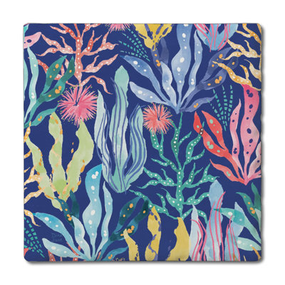 Coral on Blue Single Tumbled Tile Coaster Create Your Own Set