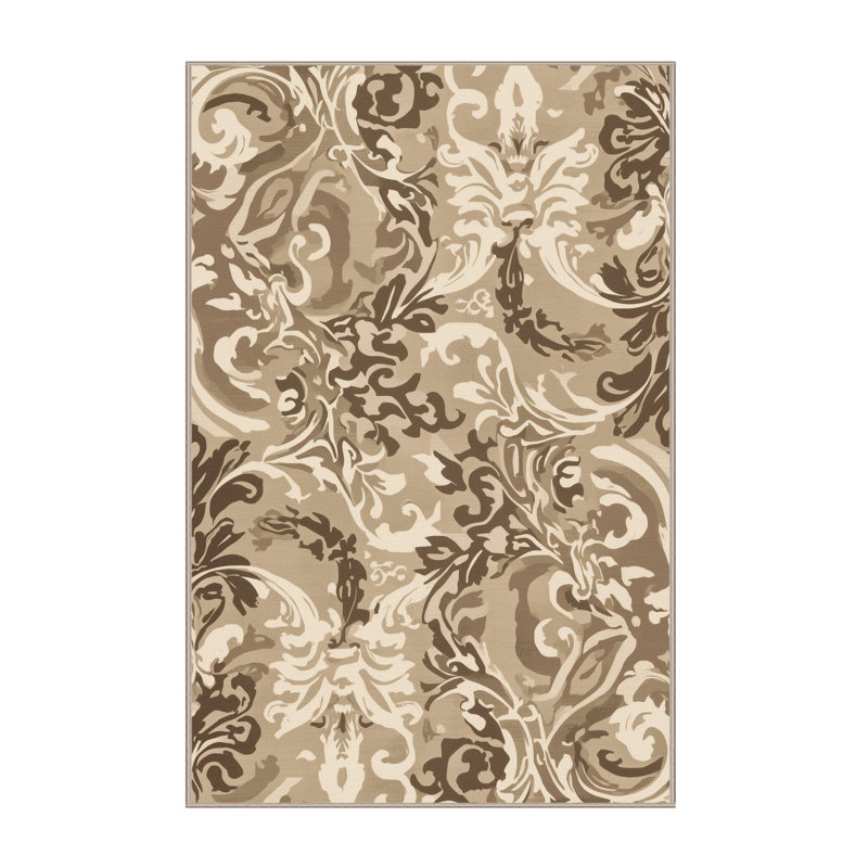 Tapis doux et moelleux en damas traditionnel brun Elbridge, 7 x 9
