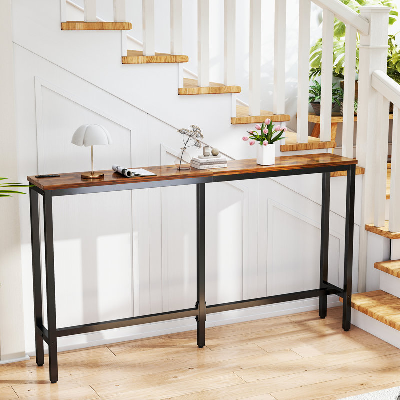 Console avec prise de courant, canapé de 63 pouces avec station de charge, H 31,5 po x l 63 po x P 8 po, Brun