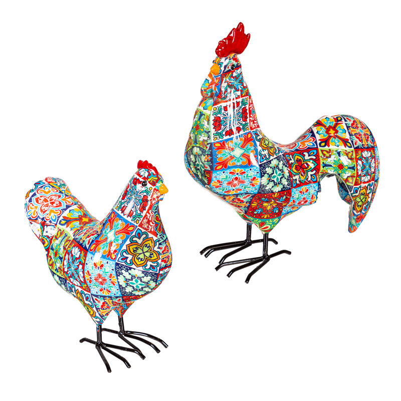 Ensemble de statue de jardin coq / poules en résine 2 pièces Breelle