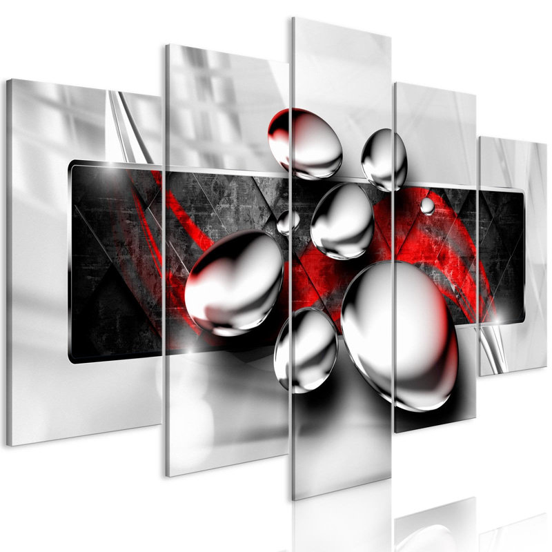 «Shiny Stones Red», 5 pièces sur toile, 5 pièces, H 40 po x l 80 po x P 0,7 po